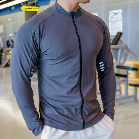Men Autumn Fitness Coats Stand Collar Zipper Quick Dry Long Sleeve Sportwear Gym -OS00713-Veeddydropshipping