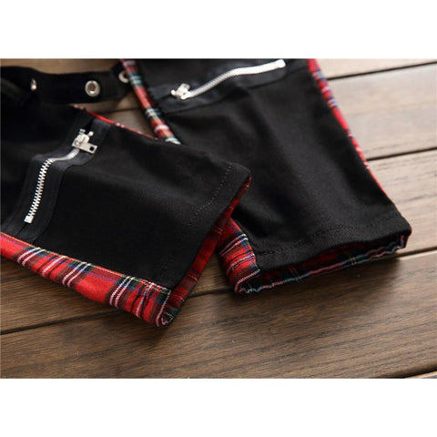 Plaid Patchwork with Ribbons Men&#39;s Hip-MF00550-Veeddydropshipping