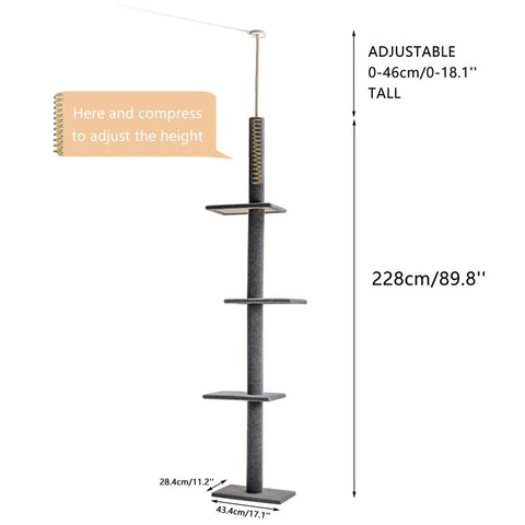 Multi-Level Tier Floor-to-Ceiling Cat Climbing Tree-HA01425-Veeddydropshipping