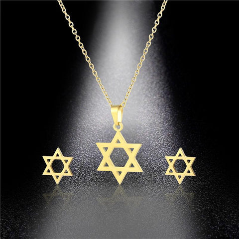 Star of David Necklace Earrings Set Dubai Gold Color Jewelry -JW01329-Veeddydropshipping