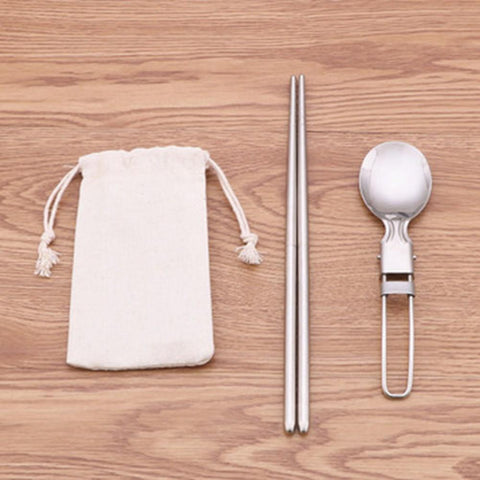 Foldable Camping Spoon Fork Chopstick Flatware Picnic Cutlery Set-OS01295-Veeddydropshipping