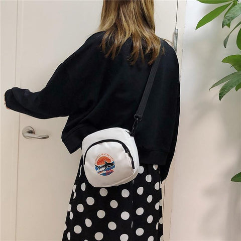 Shark Canvas Monochrome Shoulder Bag Mini Messenger Bag Ladies Student-BS00406-Veeddydropshipping