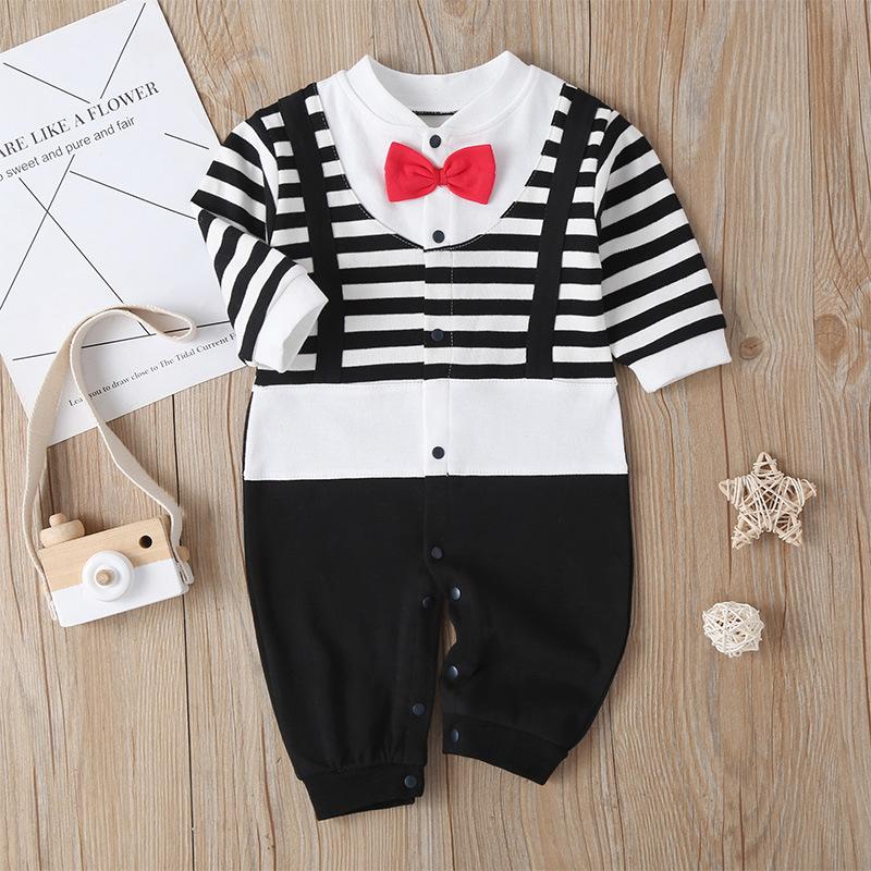 Newborn Baby Boy Girl Romper 2021 Fall Long Sleeves Bowtie-Veeddydropshipping-4