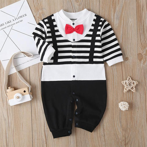 Newborn Baby Boy Girl Romper 2021 Fall Long Sleeves Bowtie-Veeddydropshipping-4