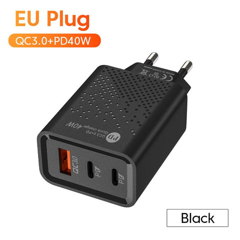 60W PD USB Charger Fast Charge USB Type C Charger 3Ports Mobile Phone Adapter-PA00362-Veeddydropshipping