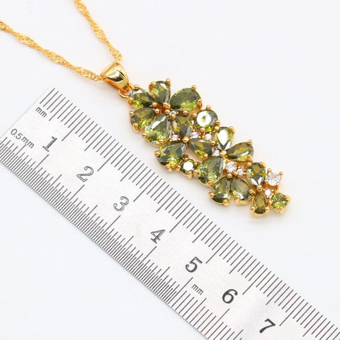 Green Peridot Gold Plated Jewelry SetsEarrings Necklace  -JW00206-Veeddydropshipping