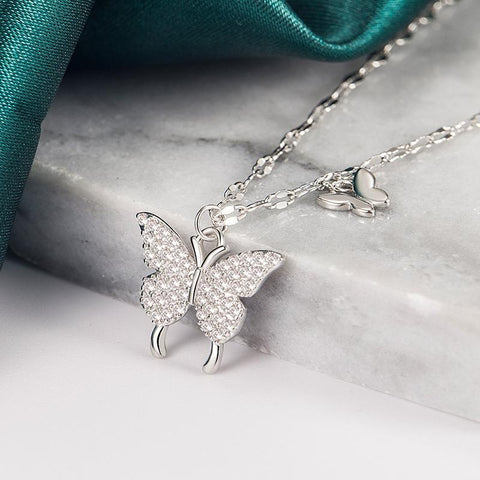 Silver Color Shiny Butterfly Tassel Necklace Women-JW01179-Veeddydropshipping