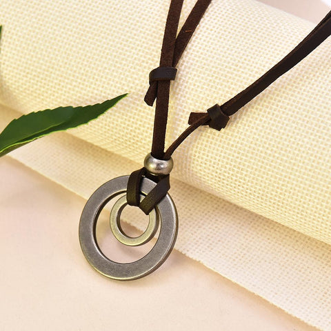 Double Circle Adjustable Leather Cord Necklace Jewelry-JW01239-Veeddydropshipping
