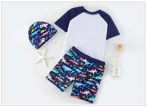 Children Two Pieces Suit Shark Print Swimsuit Beachwear Kid Cool Cartoon Swimwear-OS00303-Veeddydropshipping