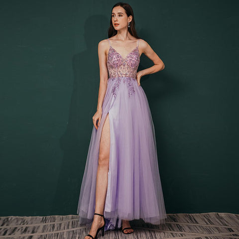 Beaded Crystal Long Sexy Prom Dresses-Veeddydropshipping