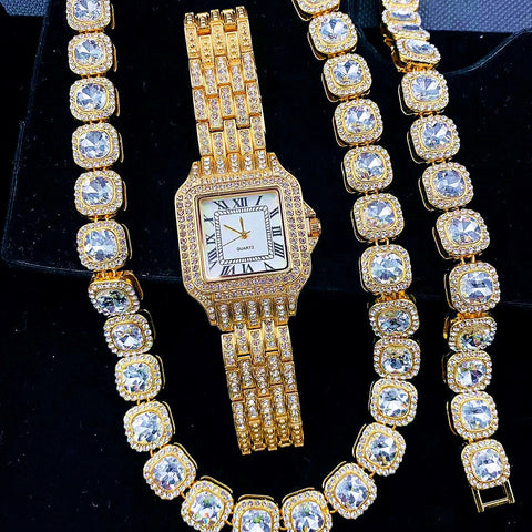 Luxury Watch  Chains Bracelet Necklace Jewelry Watch Set -JW01067-Veeddydropshipping
