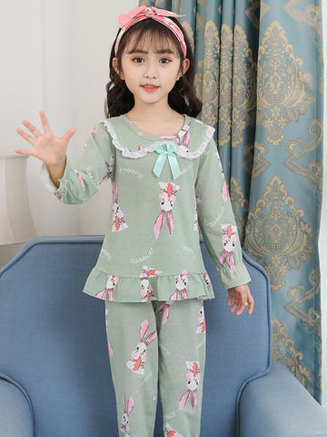 2 Pcs Cotton Girls Pajamas Sets Autumn Winter Long Sleeve Girls-TB01057-Veeddydropshipping