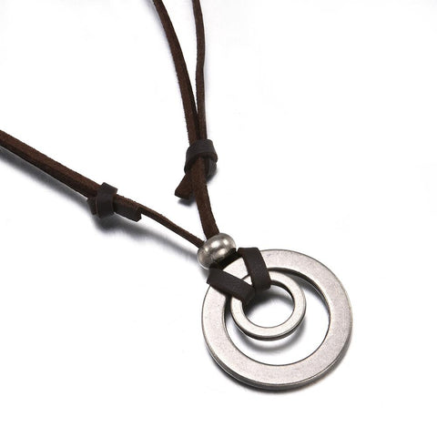 Double Circle Adjustable Leather Cord Necklace Jewelry-JW01239-Veeddydropshipping