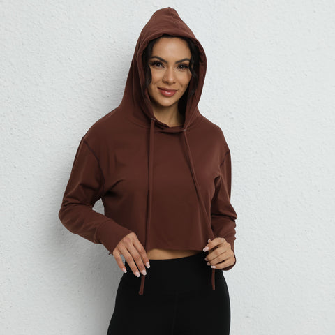 Yoga Shirt Women Clothes Gym Sports Pullover Hooded Running  Loose Long-Sleeved-OS00715-Veeddydropshipping