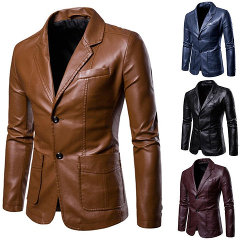 small suit men&#39;s lapel leather jacket-MF01364-Veeddydropshipping
