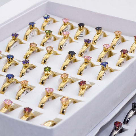 Fashion Colorful Rhinestone Crystal Stainless Steel Rings  -JW00399-Veeddydropshipping