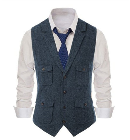 Sleeveless Jackets Herringbone Waistcoat Wedding Suits-MF01273-Veeddydropshipping