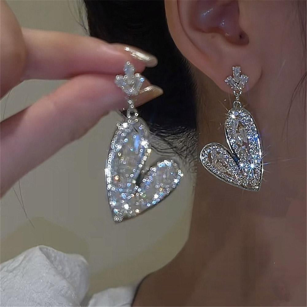 Trend Chains Love Earrings for Women Inlaid Dazzling CZ Stone Korean-JW01452-Veeddydropshipping