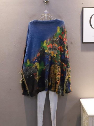 Fashion Knitting Sweater Contrast Color Splicing Irregular Tassel-WF00218-Veeddydropshipping