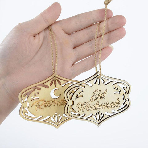 Wooden Eid Mubarak Pendants Ramadan Ornament DIY-HA00616-Veeddydropshipping