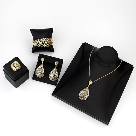 Jewelry Set Hollow Bangle Earring Necklace Ring Indian Wedding -JW01339-Veeddydropshipping