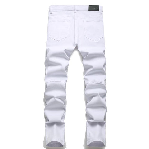 Biker Jeans Pants Slim Fit Pleated Motocycle Denim Trousers-MF00626-Veeddydropshipping