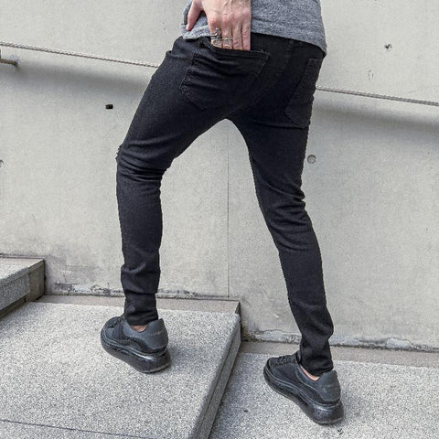 Ripped Slim Pencil Jeans Pants Male Fashion Solid Hip-MF00576-Veeddydropshipping