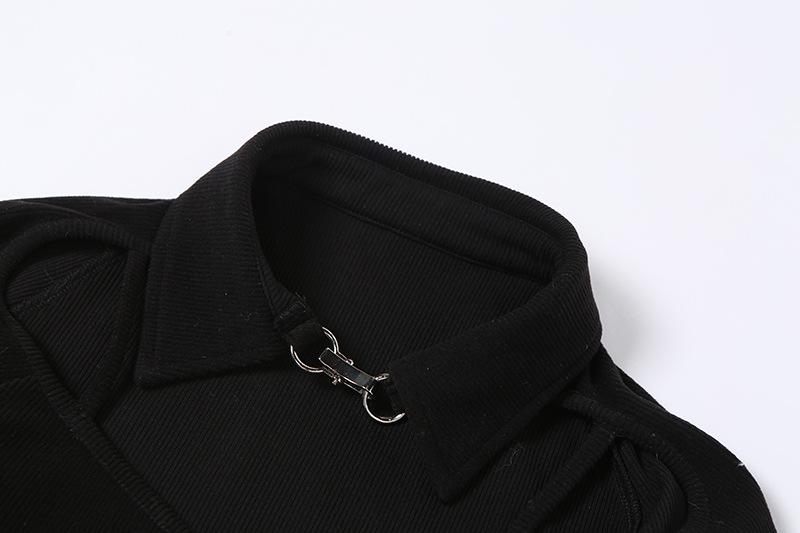 Women Solid Color Sexy Irregular Navel Long-sleeved Tees-Veeddydropshipping