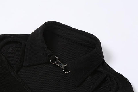 Women Solid Color Sexy Irregular Navel Long-sleeved Tees-Veeddydropshipping