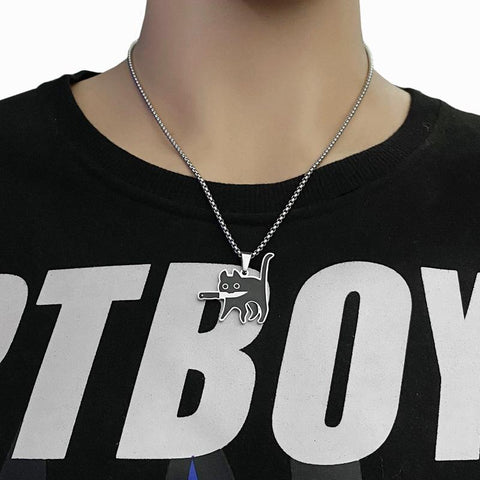 Killer Cat Necklace For Women Men  Cat Pendant Chain Jewelry -JW01263-Veeddydropshipping