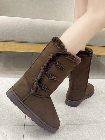 Shoes Mid-calf Snow Boots Suede Buckle Slip on Short-BS00987-Veeddydropshipping