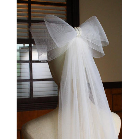 Wedding Bridal Big Bow Short Sheer Veils-WF01439-Veeddydropshipping