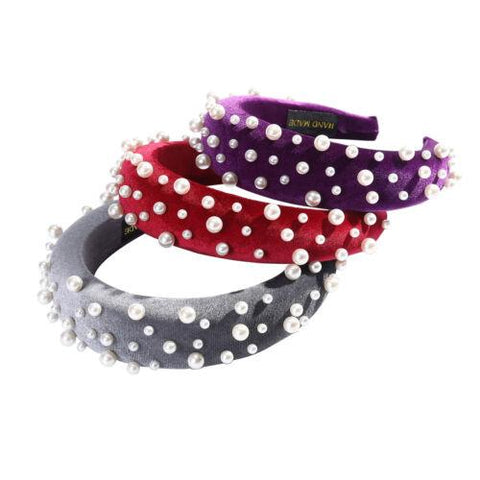 Ladies Pearls Padded Hair Band Accessories-WF01102-Veeddydropshipping