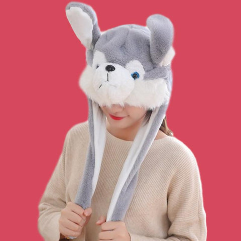 Plush Can Moving Bunny Ears Hat with Earflaps Movable-MF00973-Veeddydropshipping