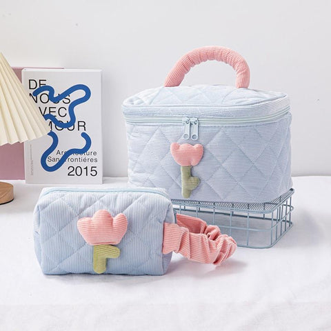 Bag Set Zipper Large Soft Corduroy Cosmetic Bag Female Travel-BS00546-Veeddydropshipping
