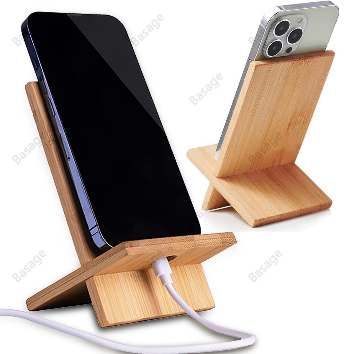 Bamboo Cell Phone Stand for Desk with Charging Hole, Removable Wooden Phone Holder-PA00532-Veeddydropshipping