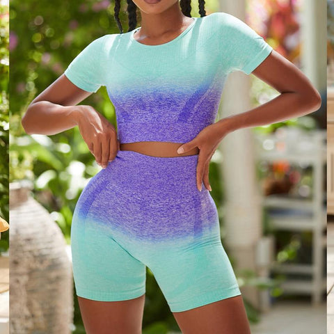 Women Yoga Set Long Sleeve Crop Top High Waist Running Leggings -OS00809-Veeddydropshipping