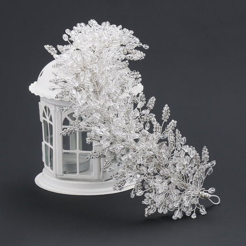 white crystal handmade beaded rhinestone bridal crown  -JW00465-Veeddydropshipping