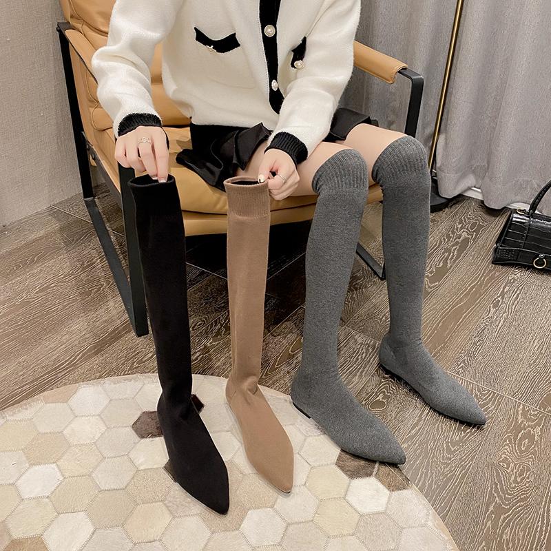 The Knee Black Brown Gray Stretch Shoes Fashion Party-BS00918-Veeddydropshipping