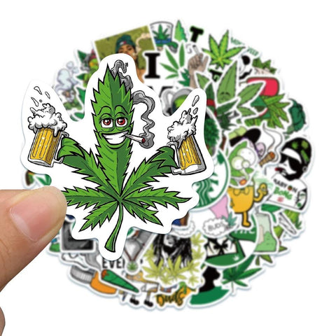 10/30/50PCS Hemp Leaf Stickers Laptop Skateboard Guitar Luggage DIY Bike Cool-TB01625-Veeddydropshipping
