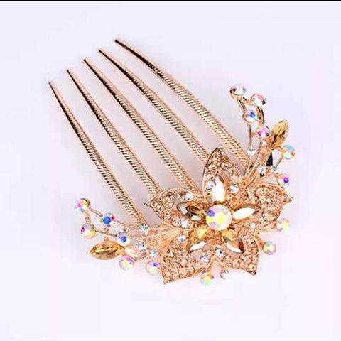 Rhinestone Hair Comb Flower Leaf Bridal Crystal Hair  -JW00491-Veeddydropshipping