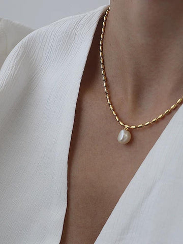 18K Gold Beads Chian Real Pearl Choker Necklace Designer-JW00150-Veeddydropshipping