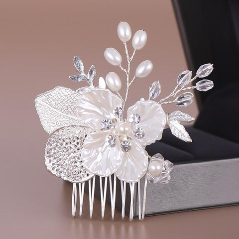 Wedding Head Flower Crystal Pearl Hair Combs -JW00445-Veeddydropshipping