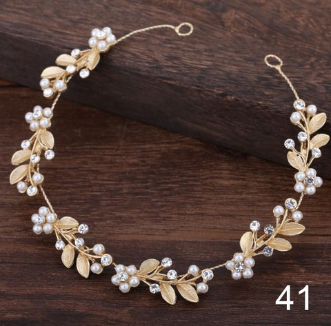 Flower Diamante Crystal Pearl Headband Rhinestone Wedding  -JW00538-Veeddydropshipping