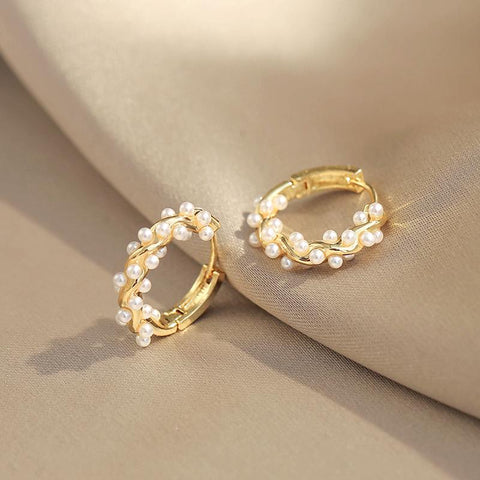 Pearl Metal Twist Hoop Earrings Jewelry Party Sweet Accessories -JW00159-Veeddydropshipping