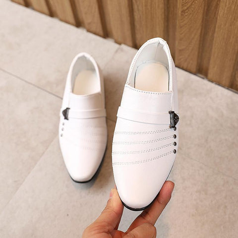 Boys Black Leather Shoes British Style Boys White Children Shoes-TB00101-Veeddydropshipping