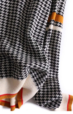 V-neck Houndstooth Casual Fashion Sweater-WF00094-Veeddydropshipping