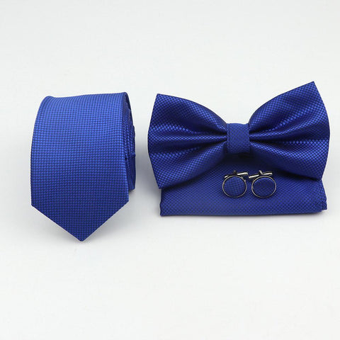 Striped Polyester Ties Bowtie Cufflinks-WF01132-Veeddydropshipping