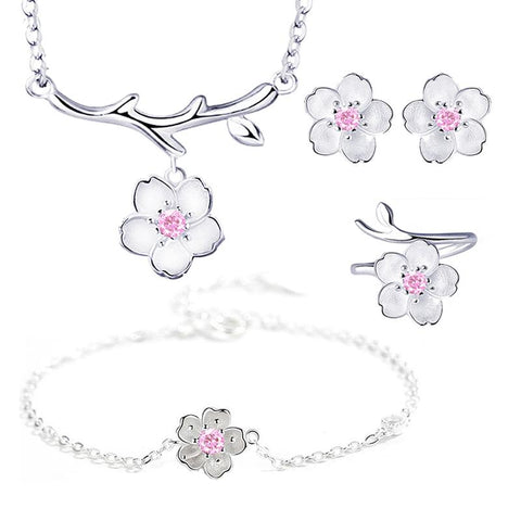 925 Sterling Silver Jewelry Sets Romantic Cherry Blossoms Flower -JW00341-Veeddydropshipping