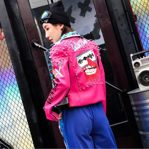 Designer Punk Motorcycle Biker Jacket Women-Veeddydropshipping
